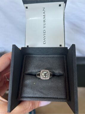 David Yurman Silver Cable Halo Ring with Pale Green Center